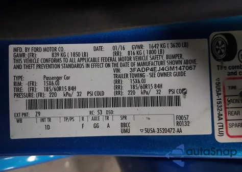 2016 Ford Fiesta Se from USA, damaged, VIN 3FADP4EJ4GM147067